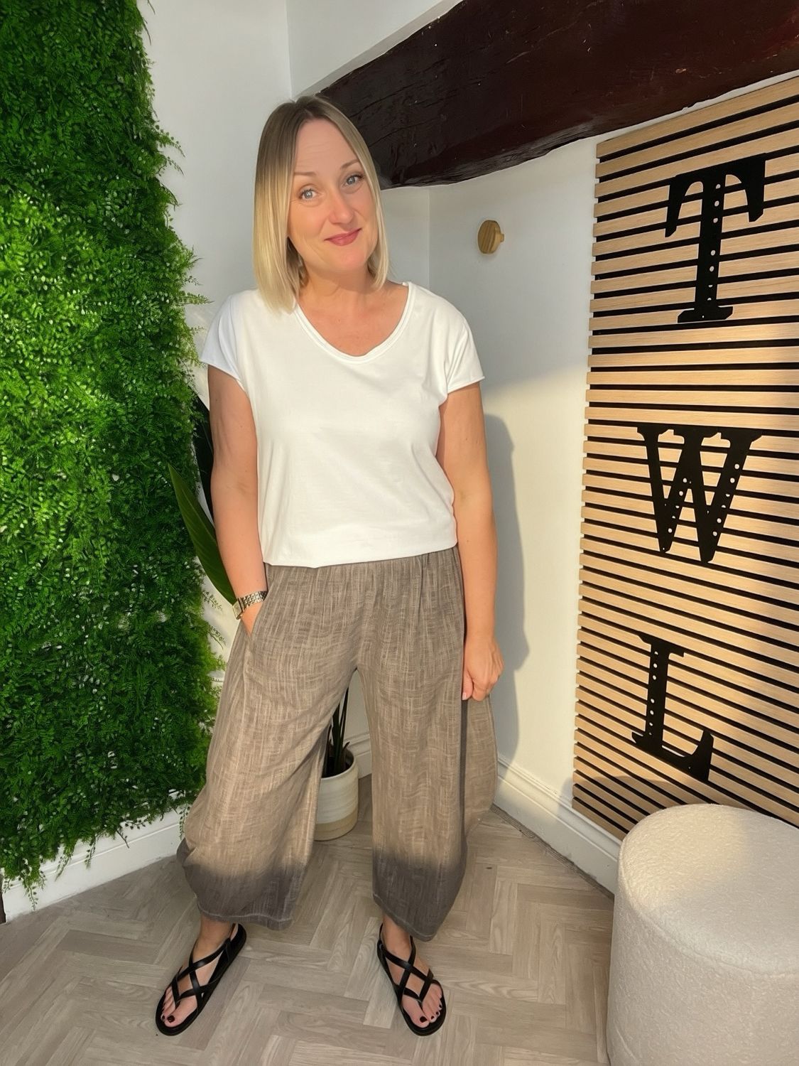 Barrel Leg Summer Cotton Trousers - Brown