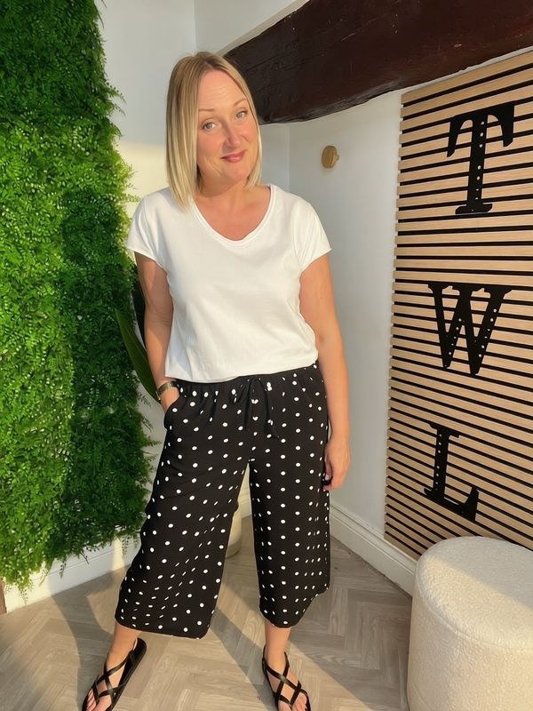 Polka Dot Culotte Trousers - Black & White