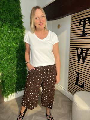 Polka Dot Culotte Trousers - Brown & Cream