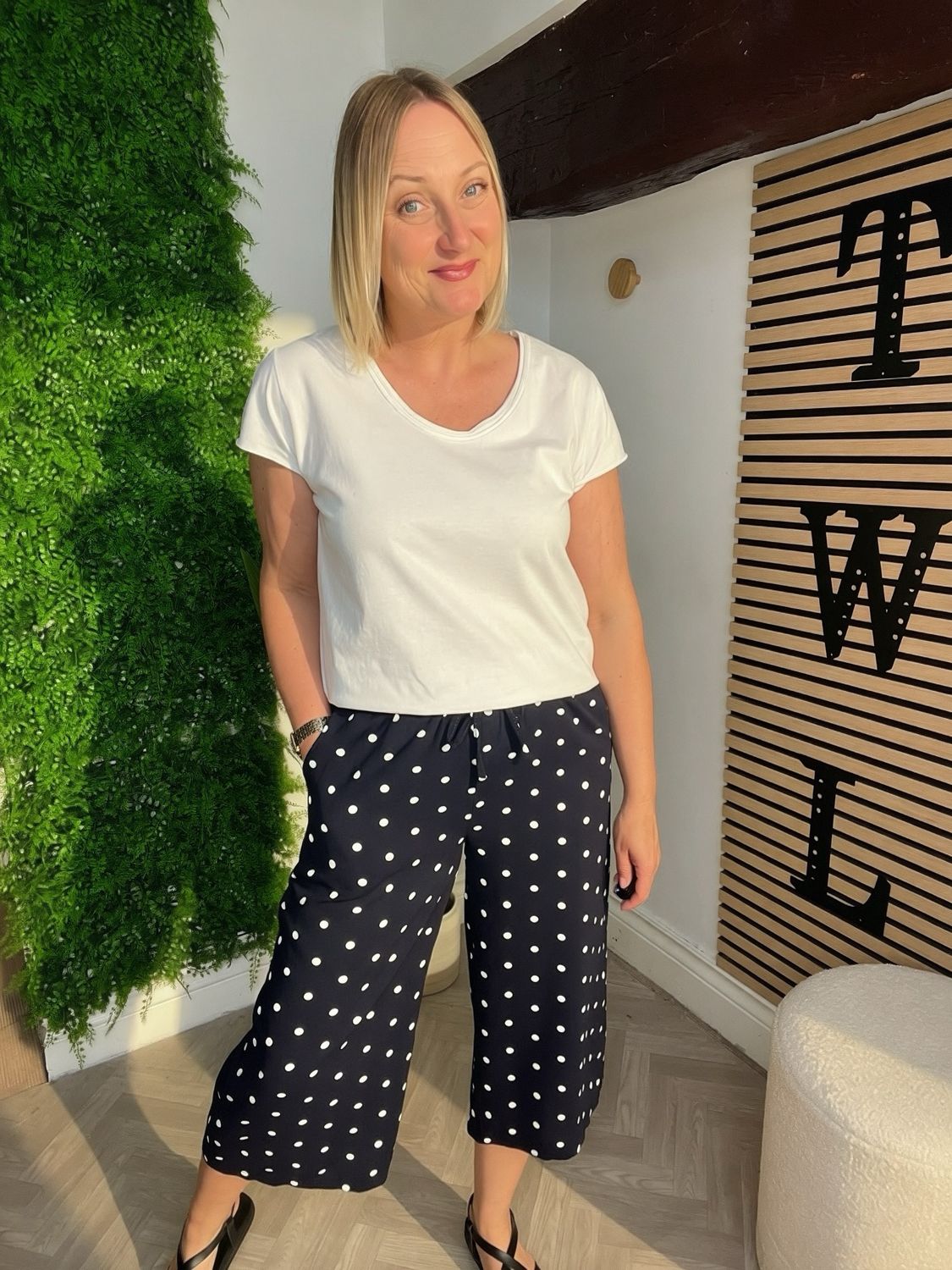 Polka Dot Culotte Trousers - Navy & White