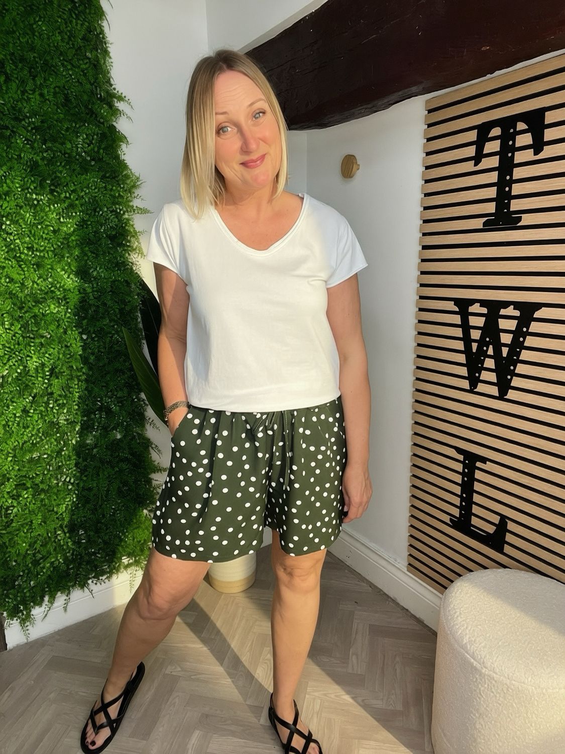 Polka Dot Shorts - Olive & White