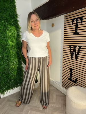 Stripe Loose To Wide Leg Trousers - Chocolate & Mocha