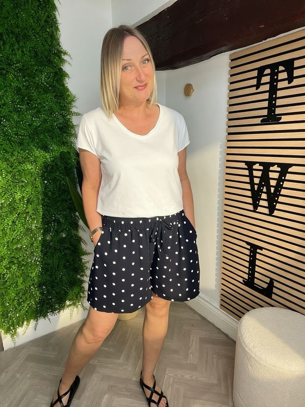 Polka Dot Shorts - Navy & White