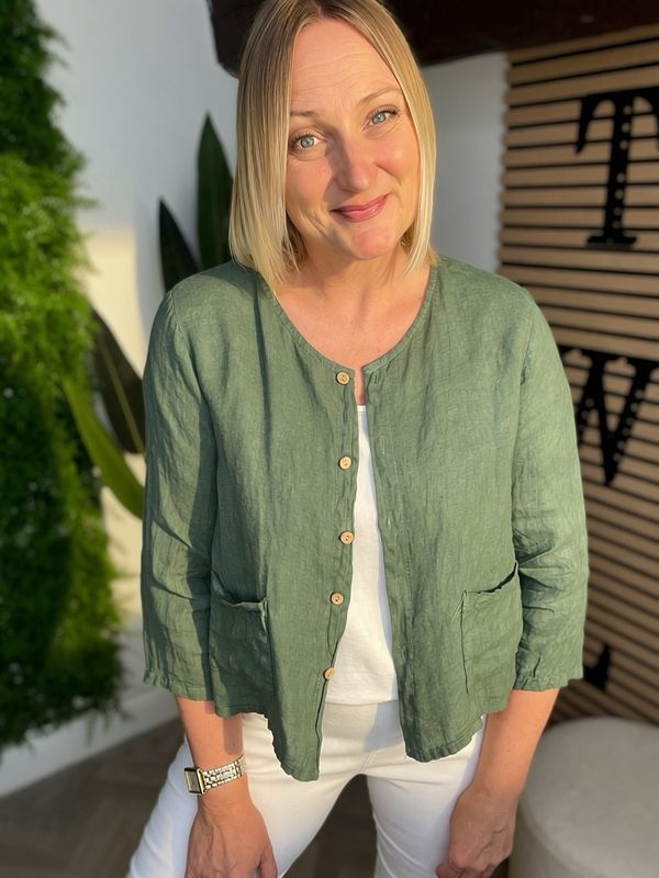 Linen Bolero Jacket - Dark Olive