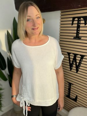 Ruched Side Detail Cotton Top - White
