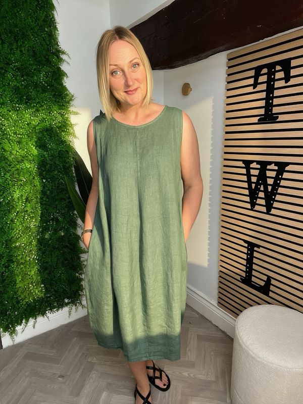 Sleeveless Linen Dress - Dark Olive