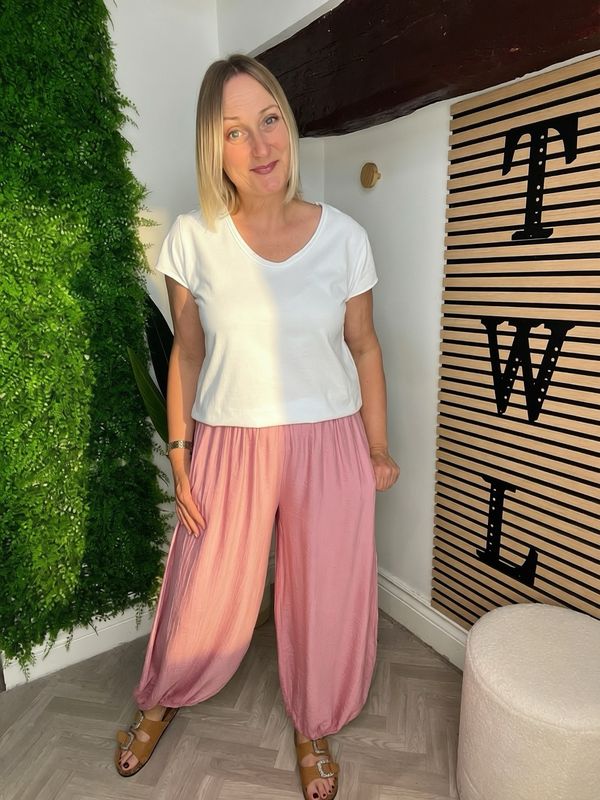 Cuffed Hem Loose Trousers - Pink