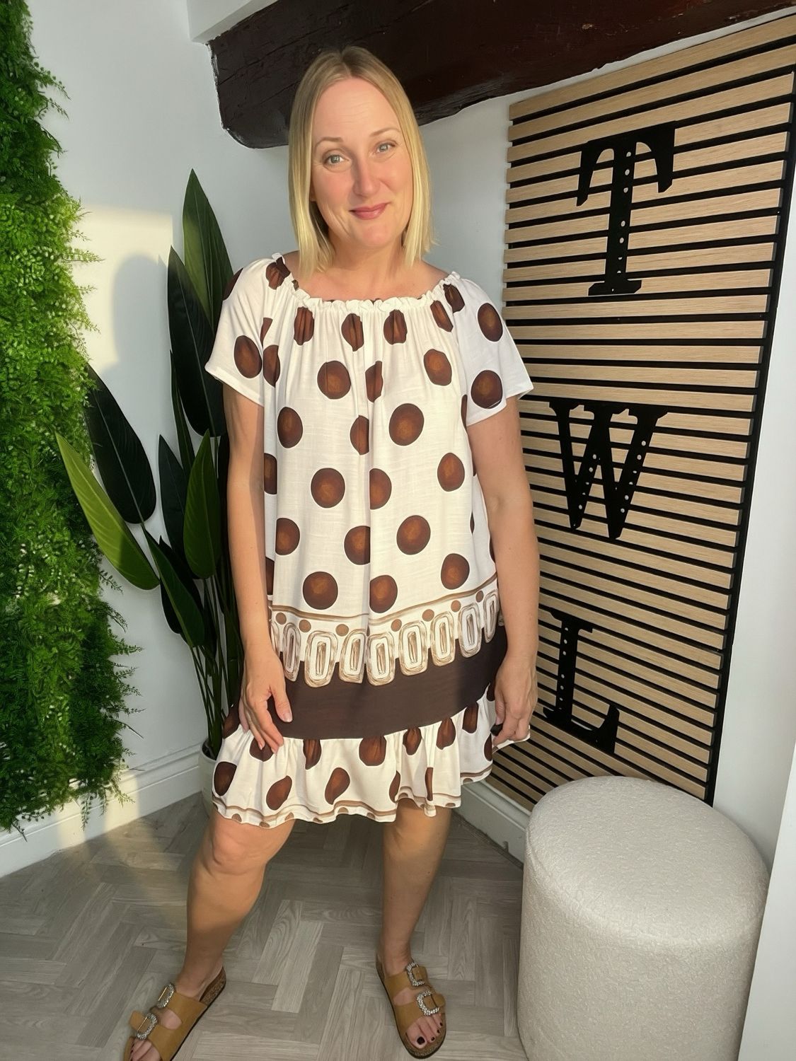 Bardot Large Dotted Dress - Brown Mix