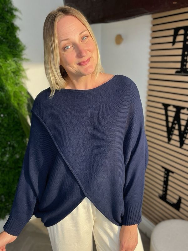 Cross Front Jumper Reversible - Navy