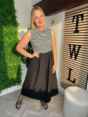 2 Fabric Cowl Neck Dress - Black & White