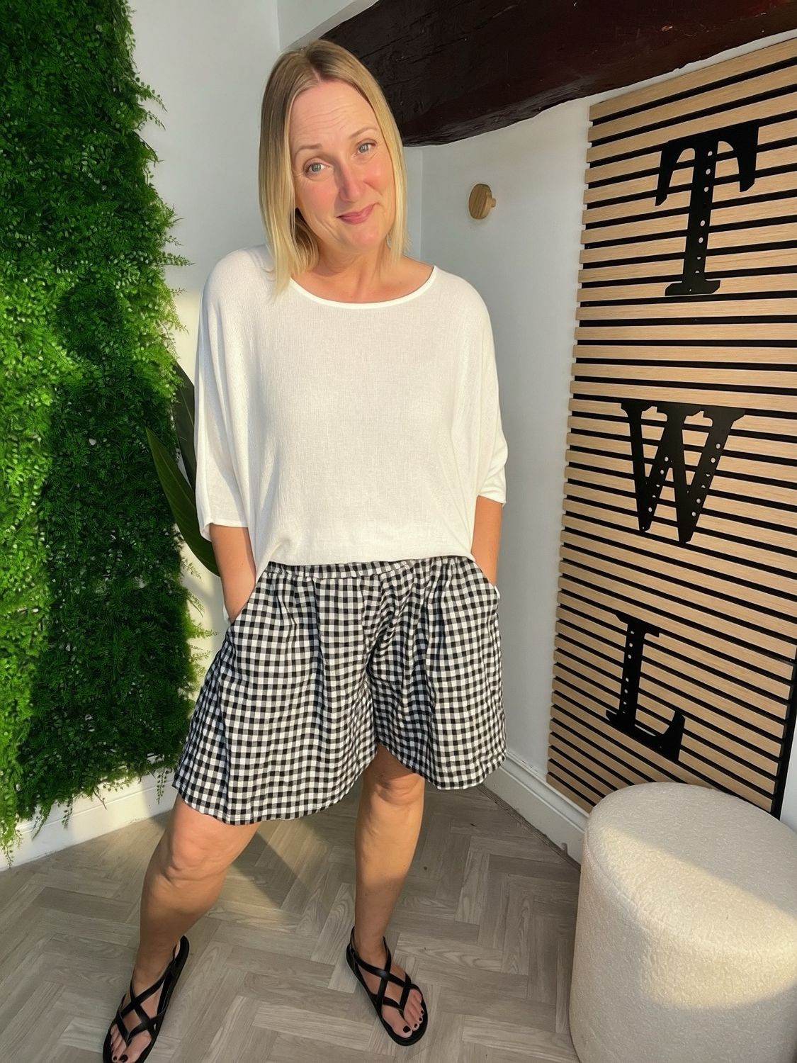 Gingham Floaty Shorts - Black