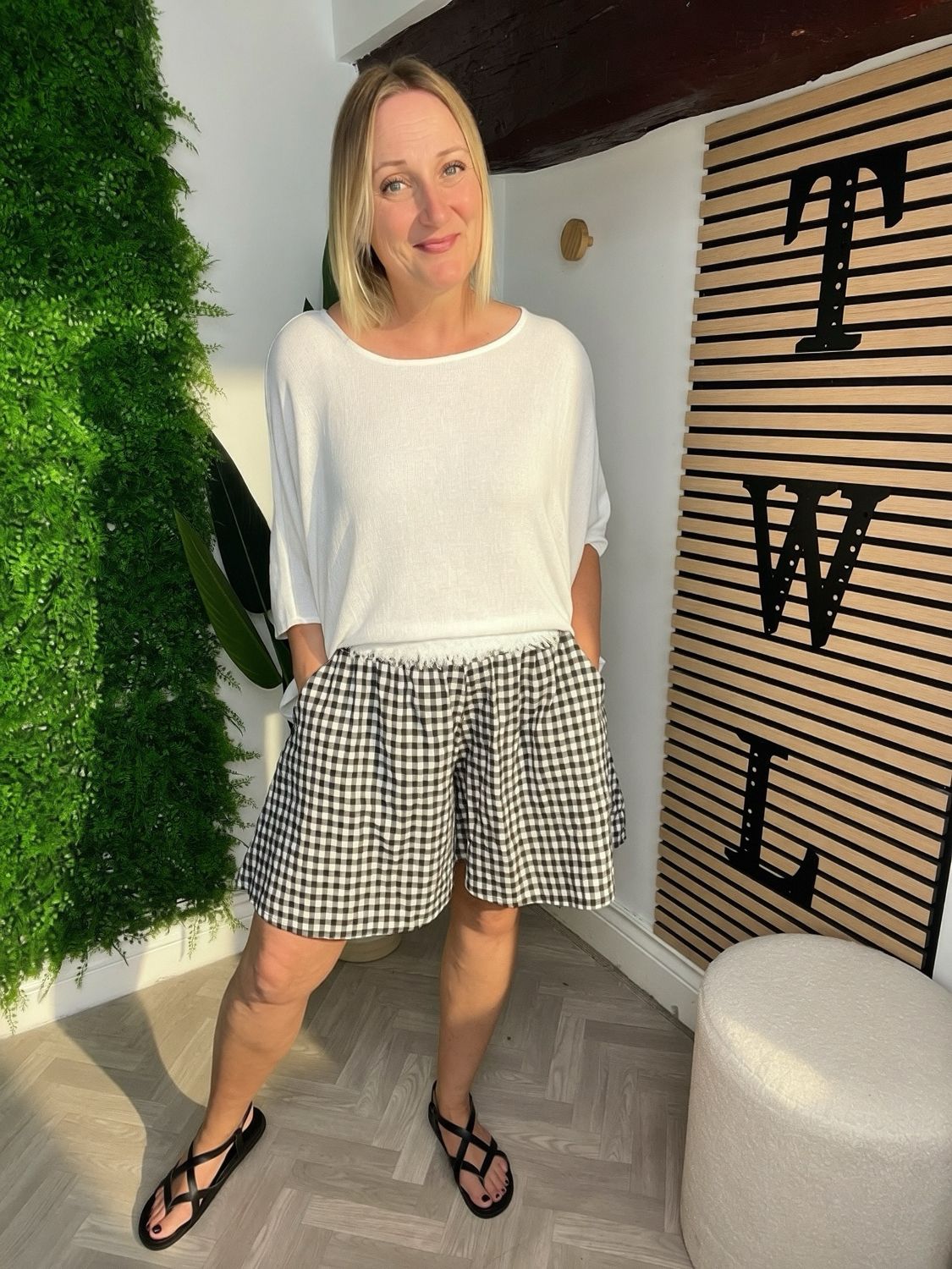 Gingham Floaty Shorts - Choc