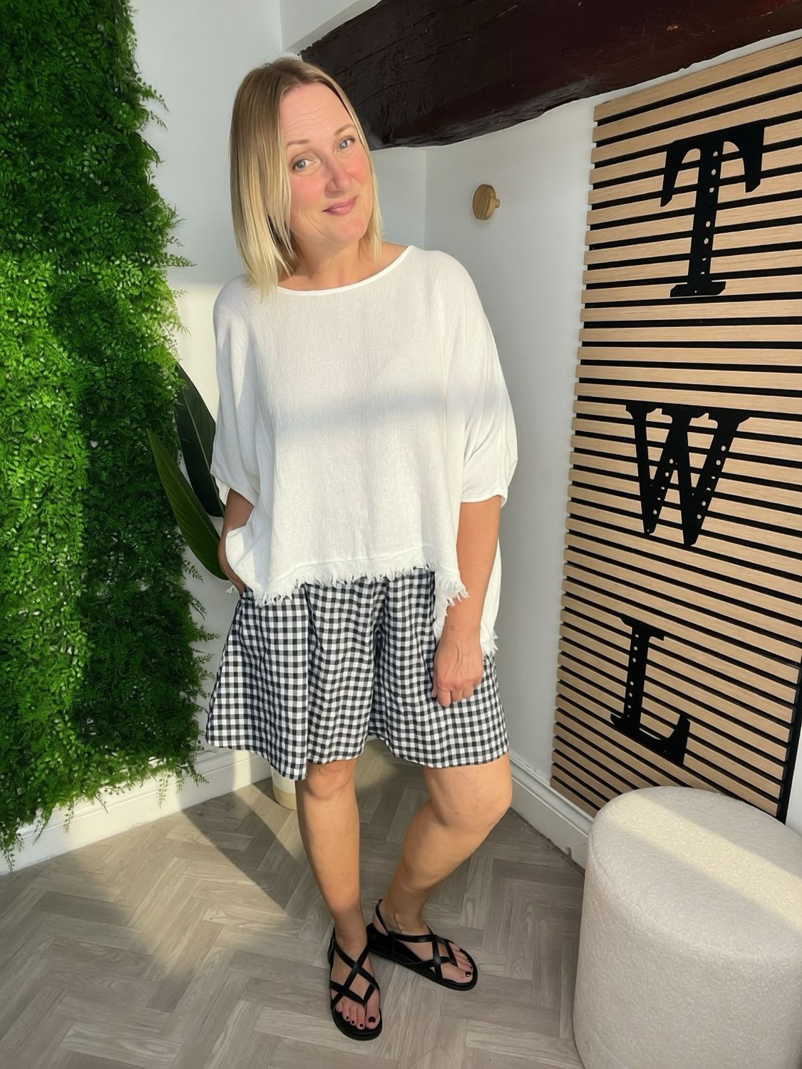 Gingham Floaty Shorts - Navy