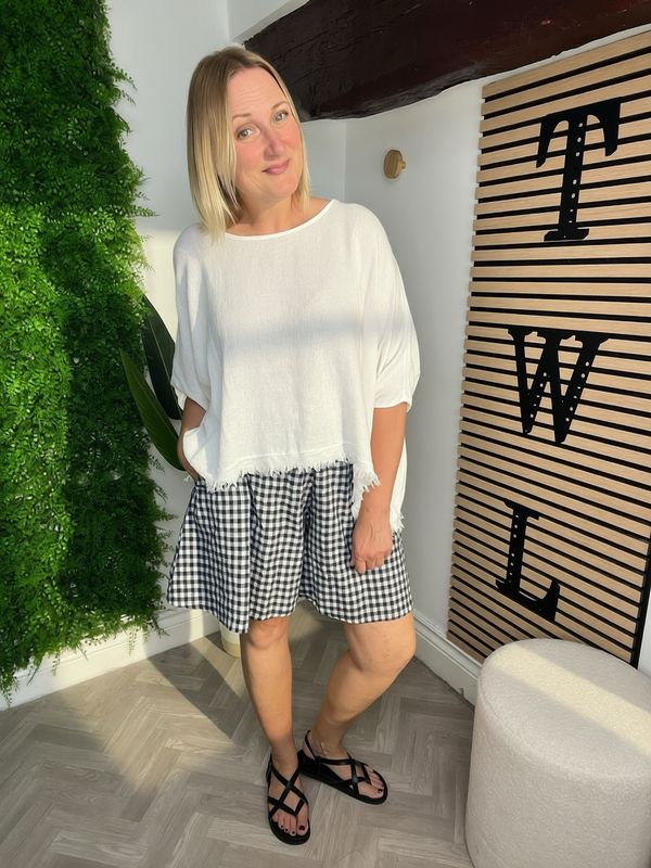 Gingham Floaty Shorts - Navy