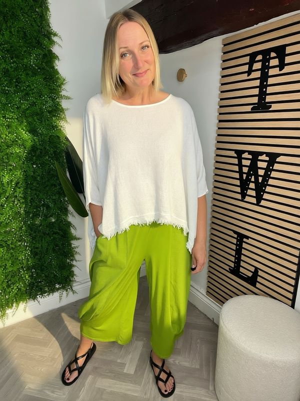 2 Fabric Cotton Trousers - Lime