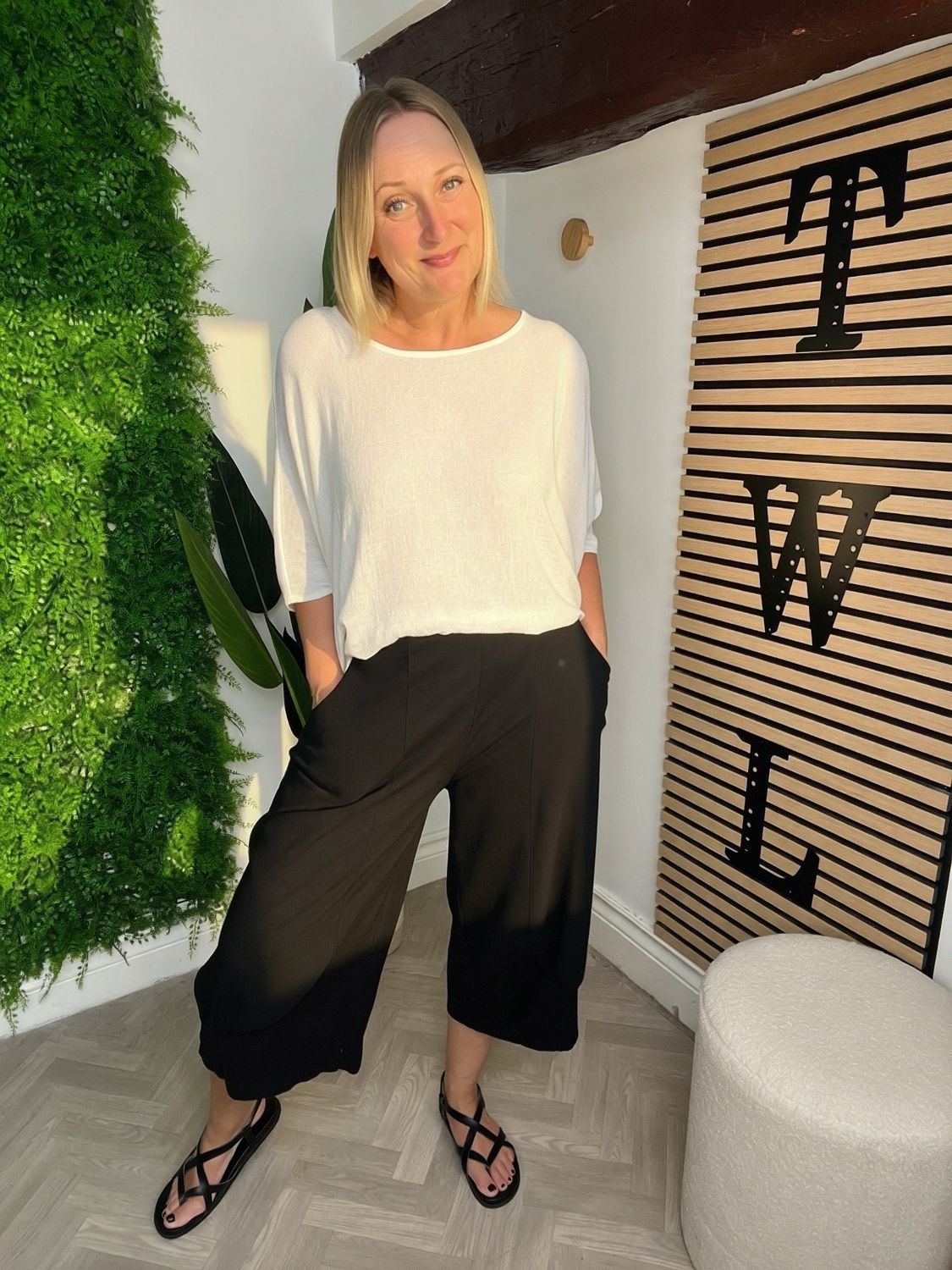2 Fabric Cotton Trousers - Black