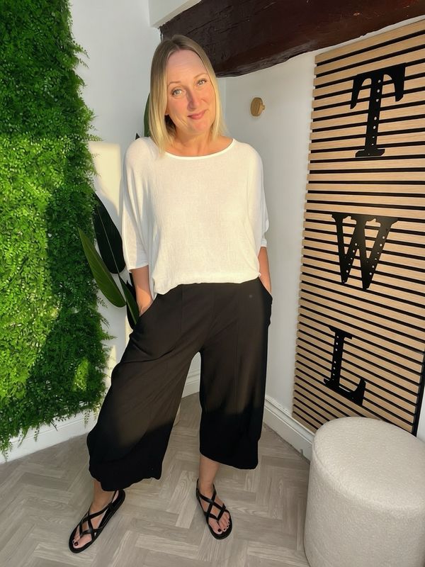 2 Fabric Cotton Trousers - Black