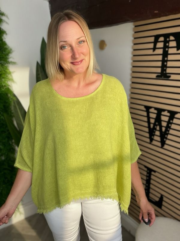 Raw Edge Box Fit Top - Light Lime Green