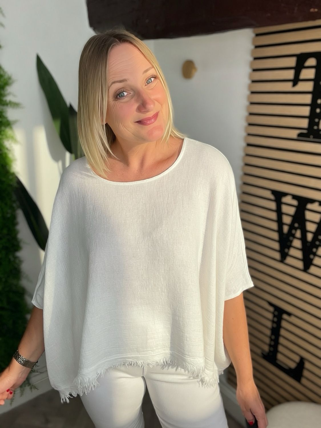 Raw Edge Box Fit Top - White