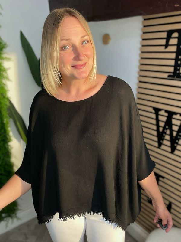 Raw Edge Box Fit Top - Black