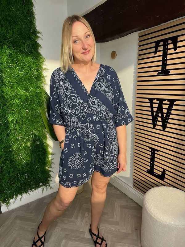 Bandana Playsuit - Navy