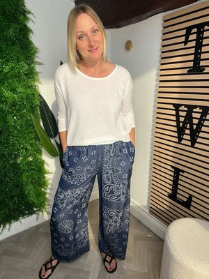 Chambray Wide Le Pattern Trousers - Indigo Chambray Wide Le Pattern Trousers - Indigo