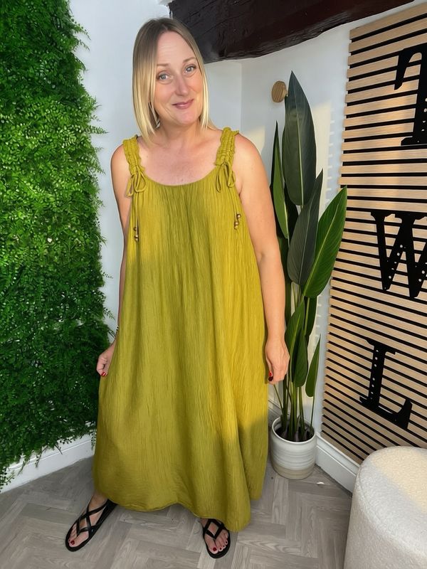 Sundress With Tie & Ruched Straps - Oliver Green