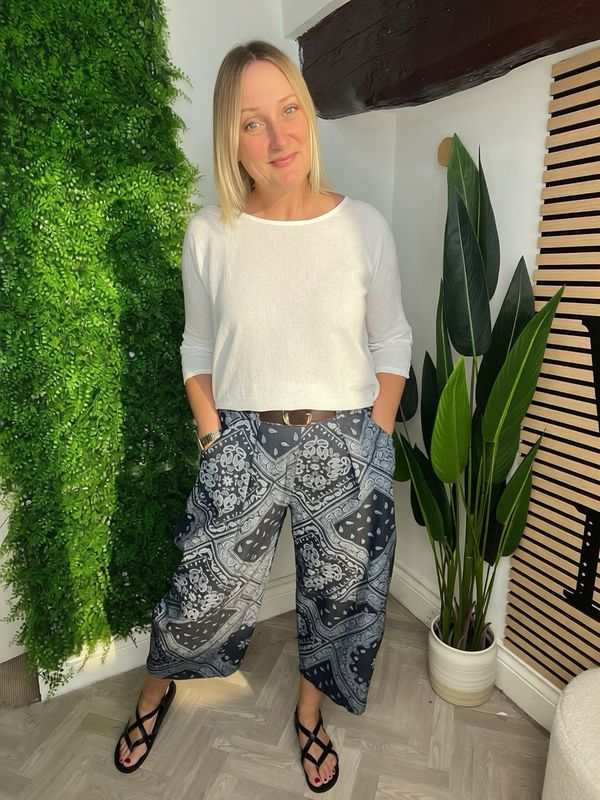 Barrel Leg Pattern Chambray Trouser - Indigo