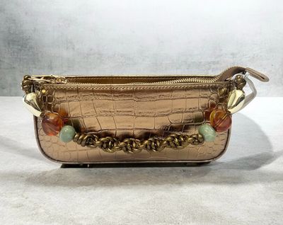 Mini Faux Leather Handbag With Beaded Detail - Bronze Mini Faux Leather Handbag With Beaded Detail - Bronze