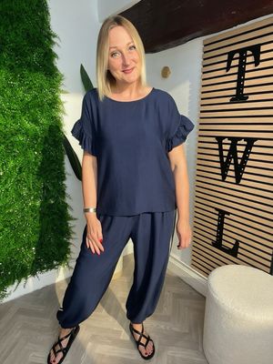 Tuxedo Stripe & Frill Co-ord - Navy Tuxedo Stripe & Frill Co-ord - Navy
