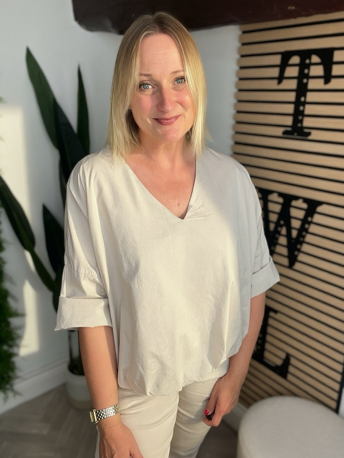 Bubble Front Hem Cotton Top - Stone Bubble Front Hem Cotton Top - Stone