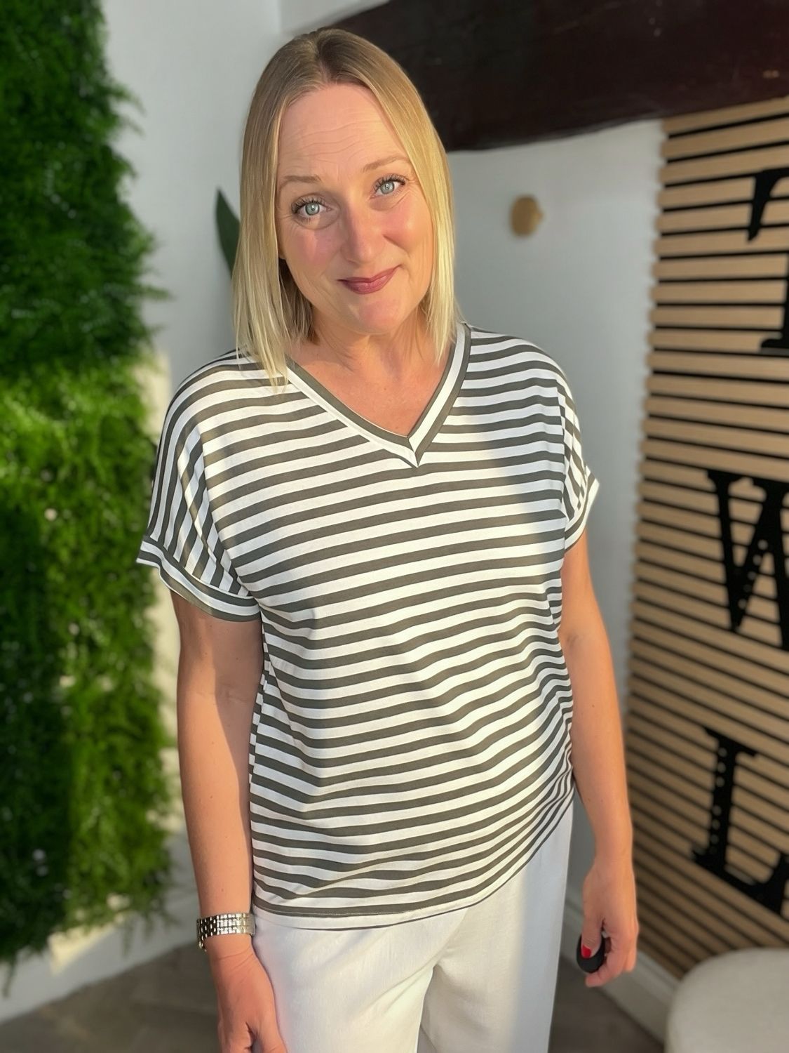 Relaxed Stripe Tee - Khaki