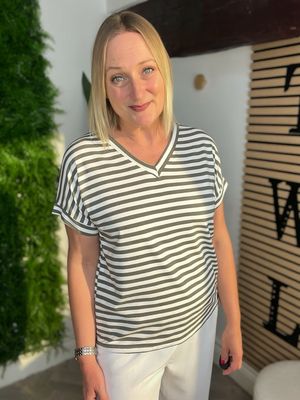 Relaxed Stripe Tee - Khaki