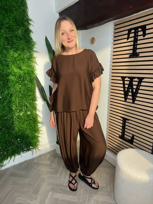 Tuxedo Stripe & Frill Co-ord - Coffee Tuxedo Stripe & Frill Co-ord - Coffee