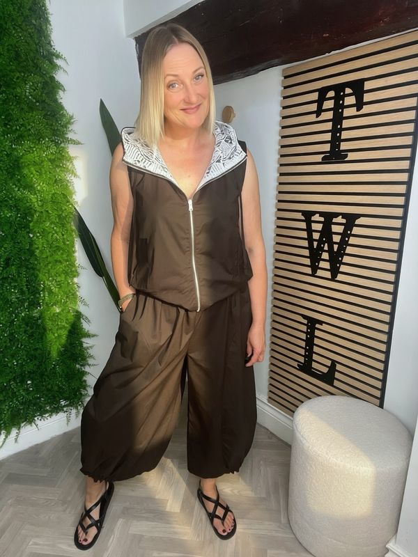 Cotton Balloon Trousers - Coffee