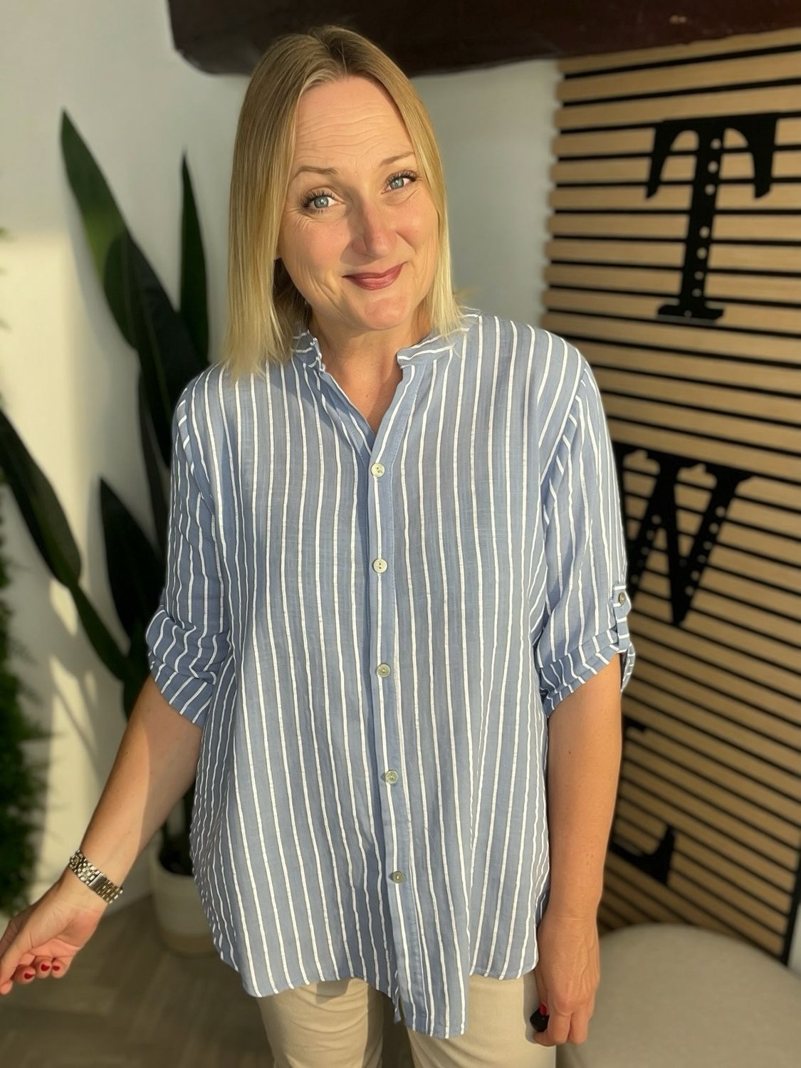 Patterned Cotton Shirt - Blue Stripe