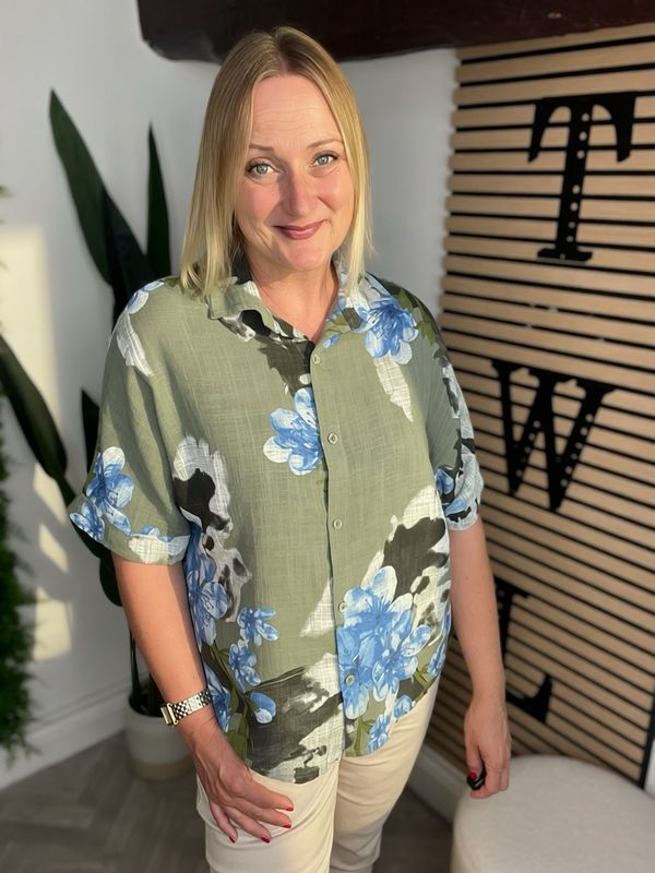 Cotton Relaxed Fit Shirt - Khaki Floral
