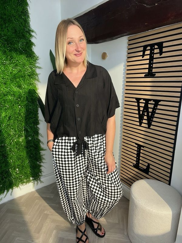 Harlequin Cuffed Cotton Trousers - Black & White