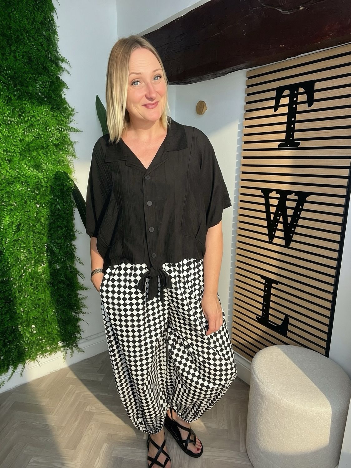 Harlequin Cuffed Cotton Trousers - Black & White