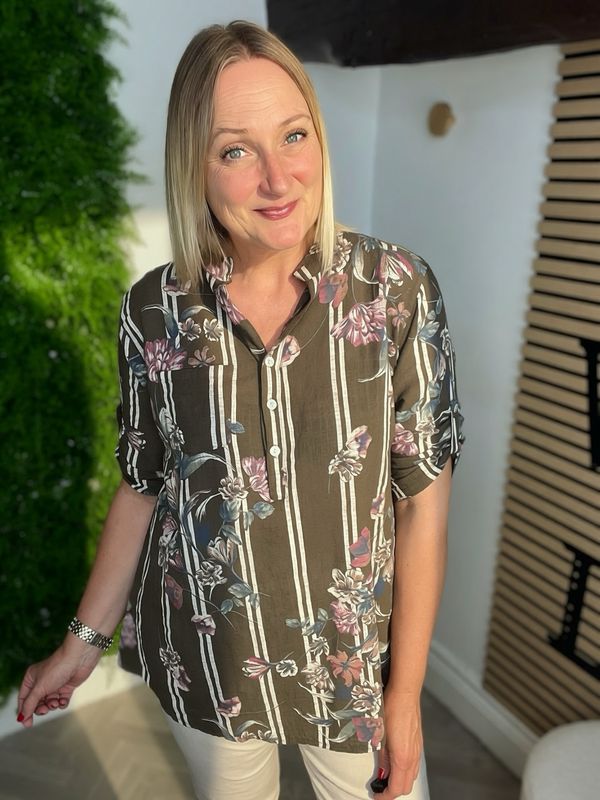 Patterned Cotton Top - Chocolate Mix