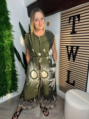 Beaded Shoulder Detail Jumpsuit - Khaki
