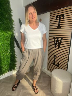 Soft Jersey Cropped Trousers - Mocha Soft Jersey Cropped Trousers - Mocha