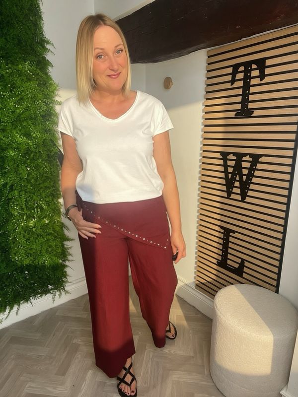 Scarf Wide Leg Trousers - Claret