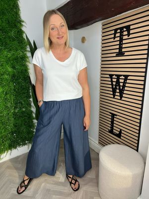Wide Leg Trousers Ankle Grazer - Navy