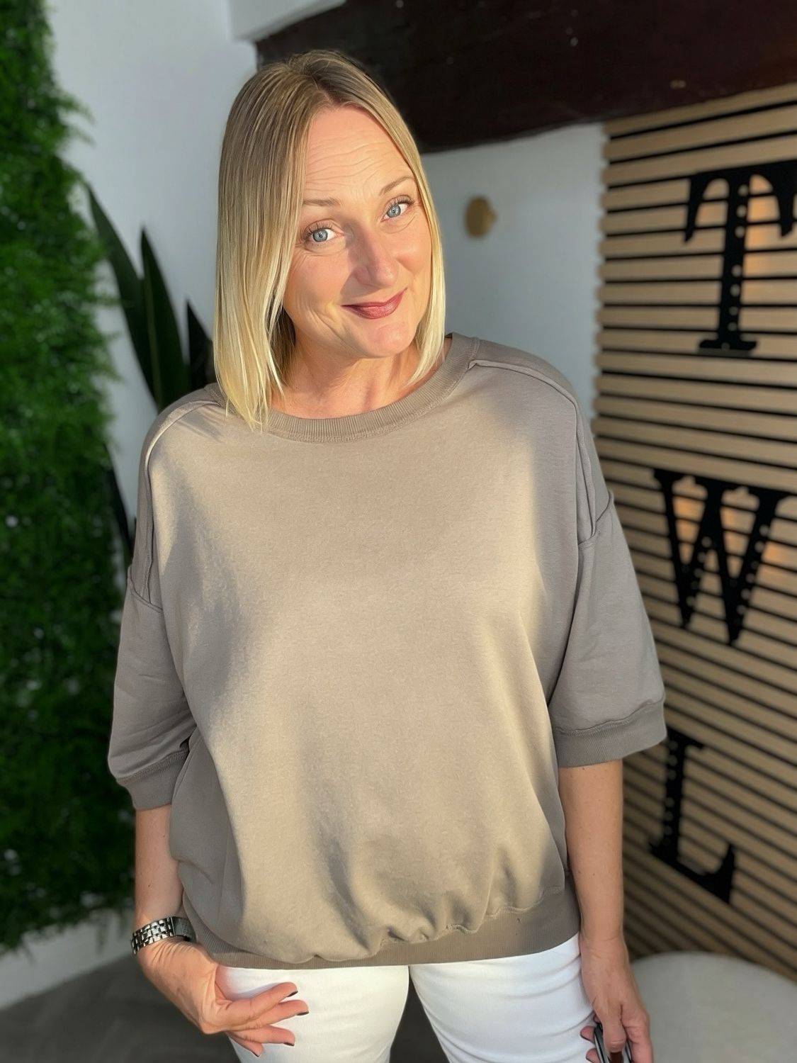 Short Sleeve Sweatshirt- Taupe