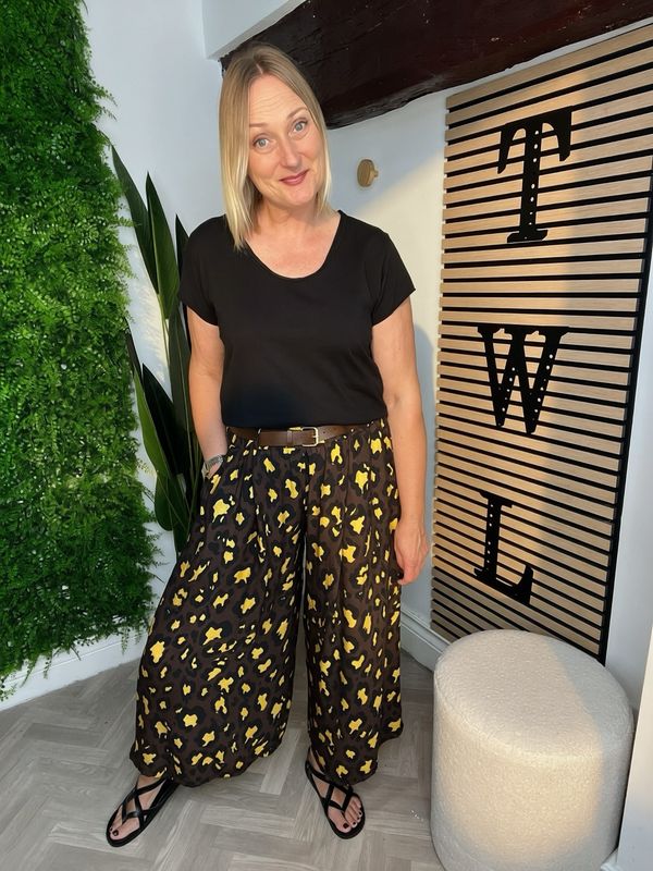 Animal Print Wide Leg Trouser - Chocolate & Mustard