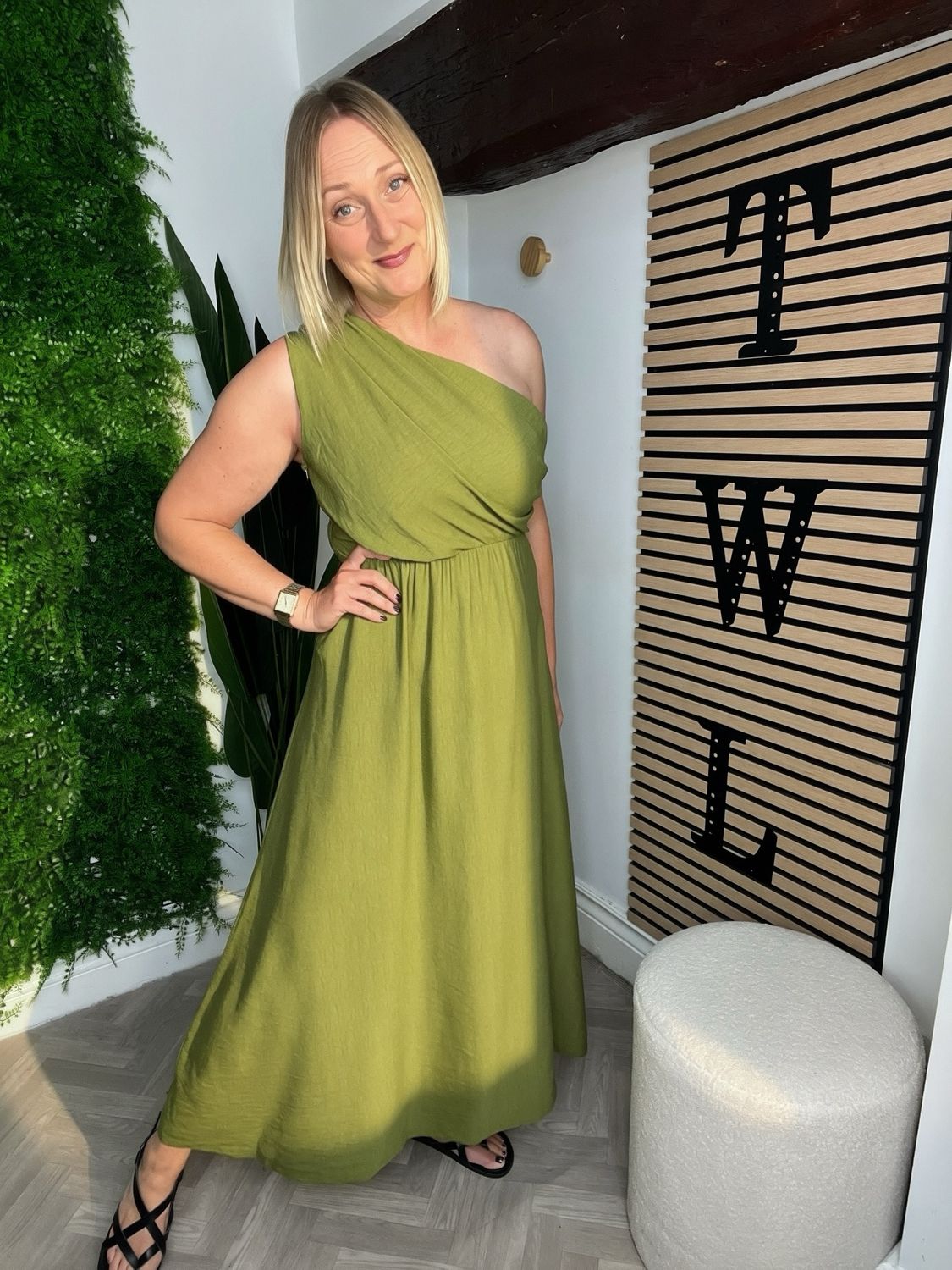 One Shoulder Dress - Olive