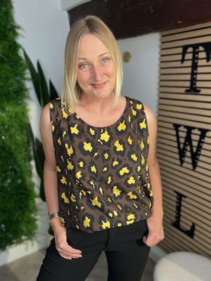 Animal Print Sleeveless Top - Chocolate & Mustard