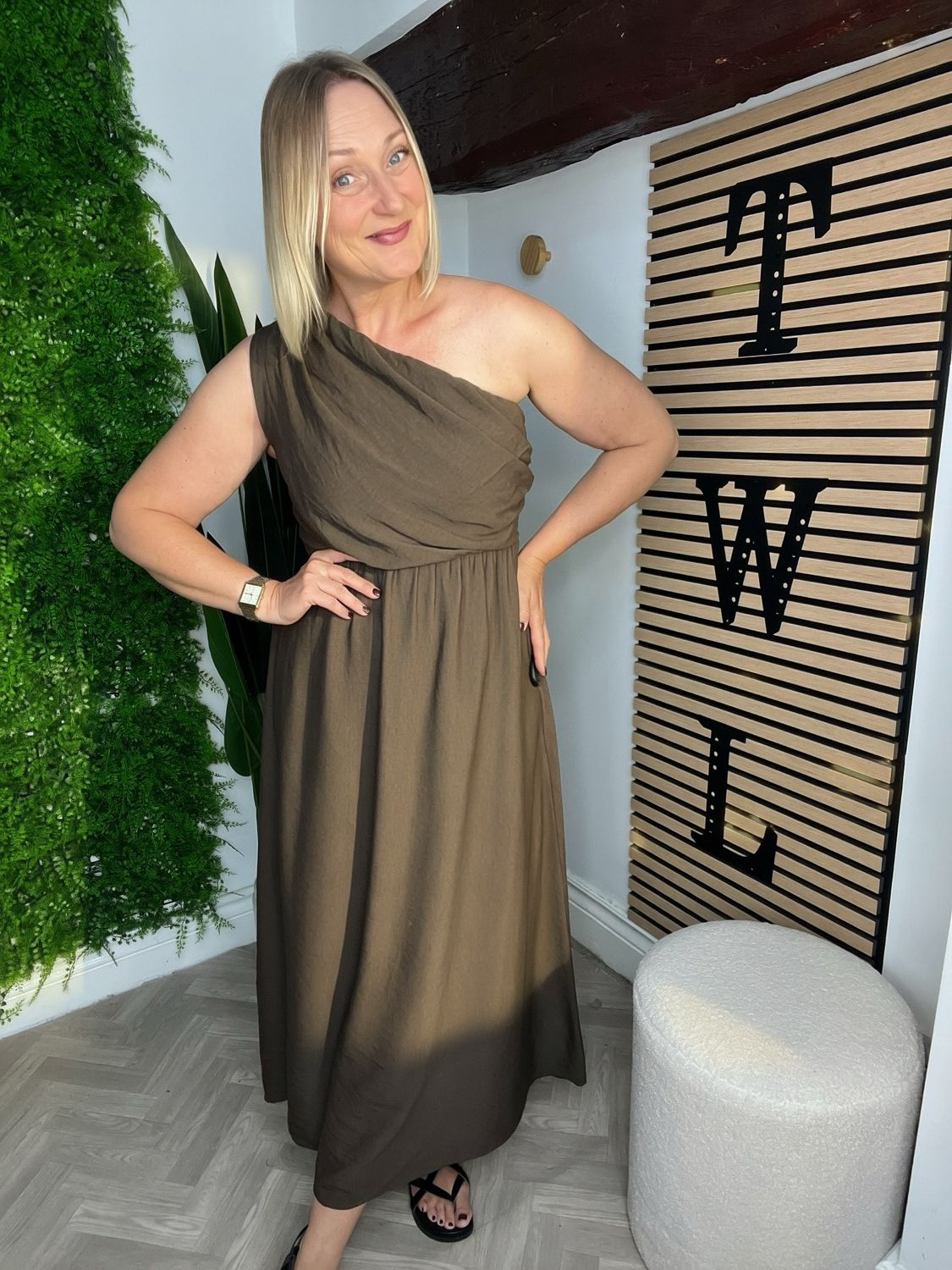 One Shoulder Dress - Coffee