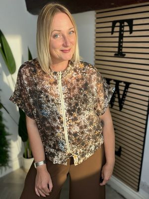 Sheer Short Sleeve Bomber Jacket - Chocolate